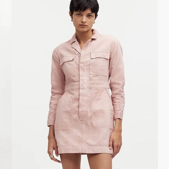Madewell x MN Dye Studio Denim Patch-Pocket Mini Dress Pink XS NWT - Picture 1 of 11